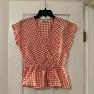 The Good Jane Orange Gingham Lullaby Lucy Peplum Top size Small